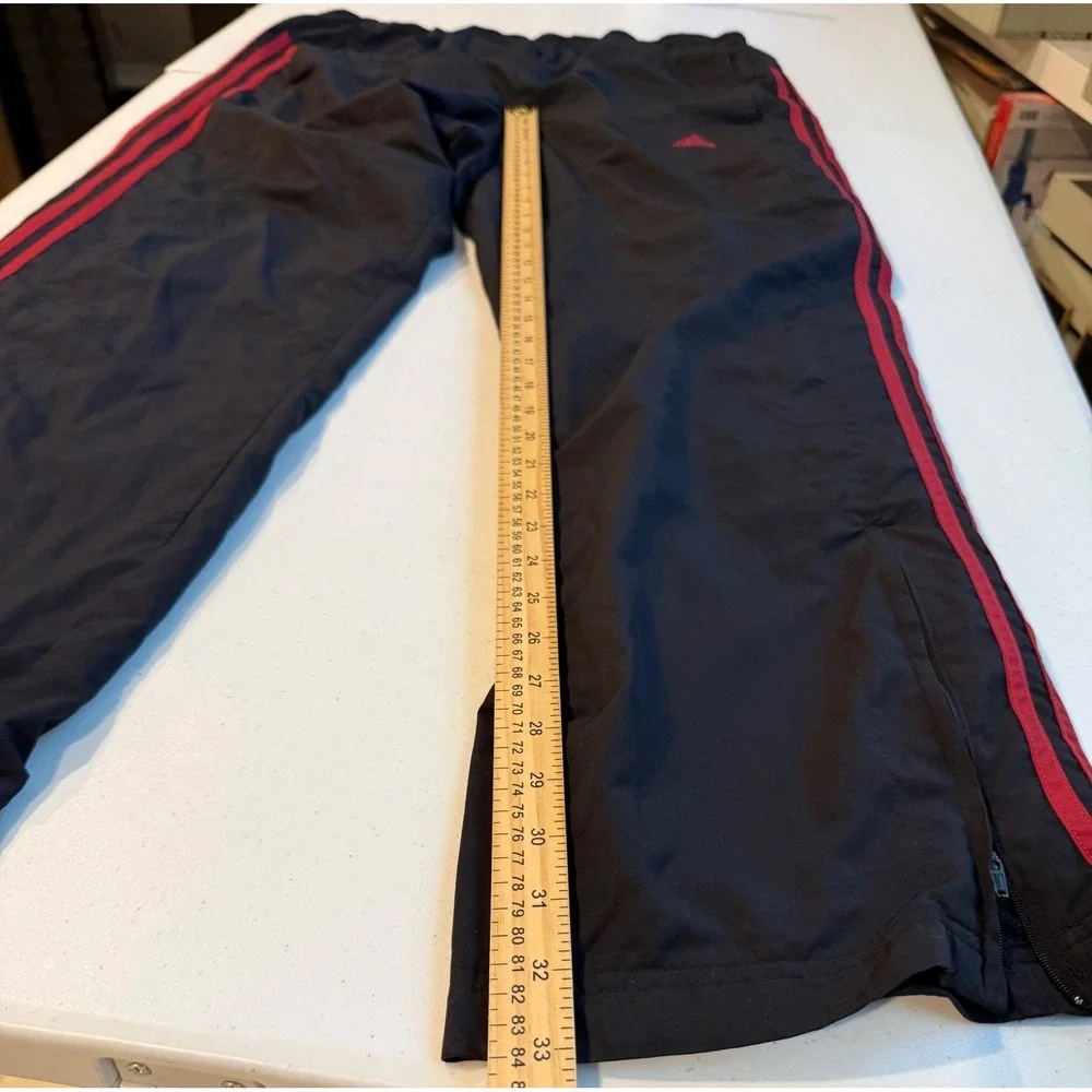 Adidas Mens Vintage Track Pants Black Red 3-Stripe Mesh Lined wind pants Large